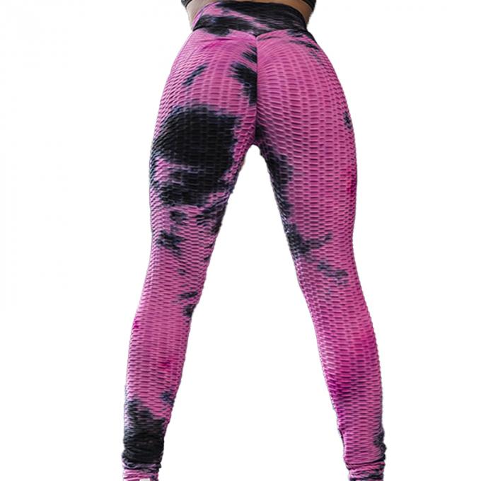 As caneleiras elásticos do exercício do controle por atacado da barriga das calças da ioga da Laço-tintura Textured a ioga Legging para mulheres