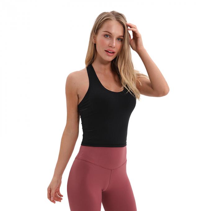 O sutiã Wirefree dos esportes do Longline das mulheres por atacado acolchoou das mulheres feitas sob encomenda da camiseta de alças do apoio médio a camiseta de alças branca da colheita