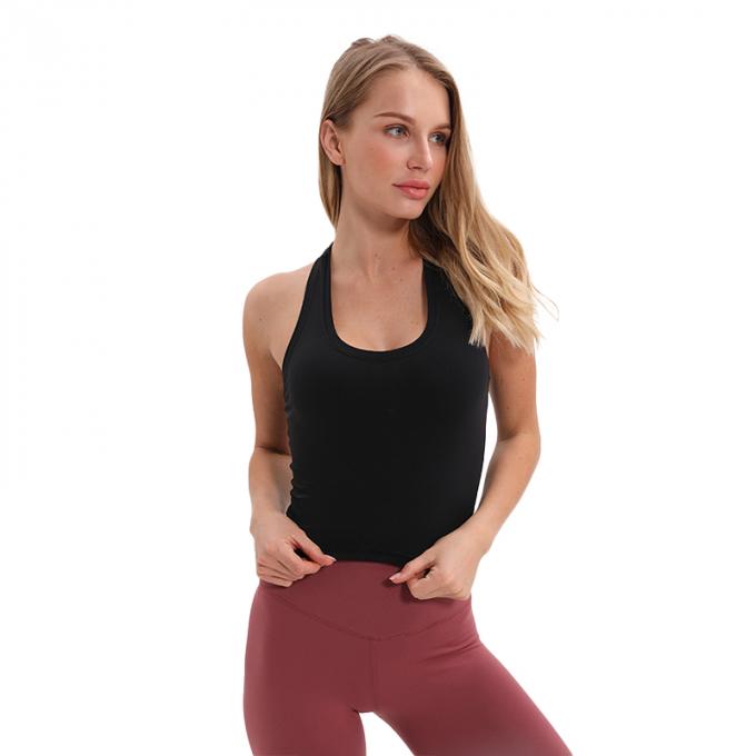O sutiã Wirefree dos esportes do Longline das mulheres por atacado acolchoou das mulheres feitas sob encomenda da camiseta de alças do apoio médio a camiseta de alças branca da colheita
