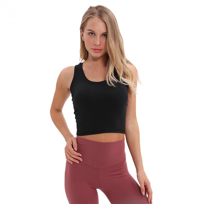 O sutiã Wirefree dos esportes do Longline das mulheres por atacado acolchoou das mulheres feitas sob encomenda da camiseta de alças do apoio médio a camiseta de alças branca da colheita
