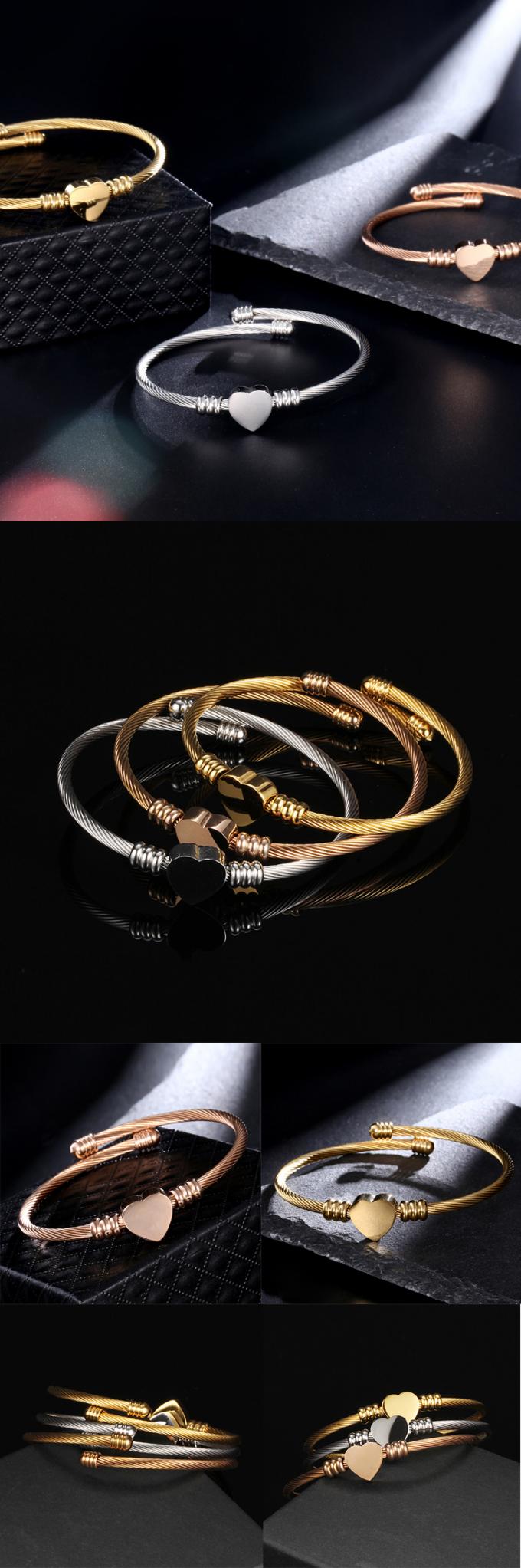 O aço do titânio do cabo Coração-deu forma a relógios da pulseira da forma de Rose Gold Plated Bangle Ladies do bracelete