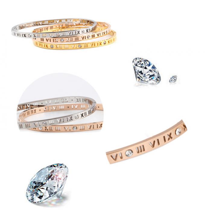 O ouro da forma chapeou pulseira de aço inoxidável e Ring Roman Number Bangle das senhoras da pulseira