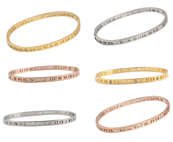 O ouro da forma chapeou pulseira de aço inoxidável e Ring Roman Number Bangle das senhoras da pulseira
