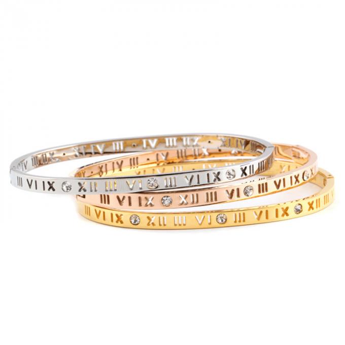 O ouro da forma chapeou pulseira de aço inoxidável e Ring Roman Number Bangle das senhoras da pulseira