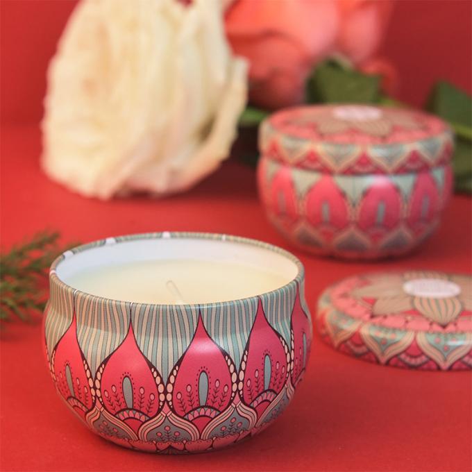 A duração sem fumaça Eco-amigável de Rose Jasmine Scent Mother Day Birthday Valentine Weddings Soy Candle Long Scented Tin Candles