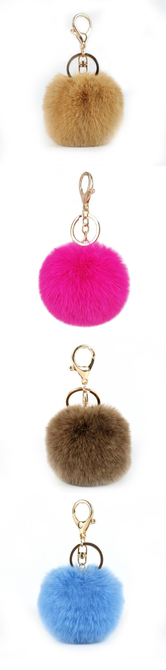 O saco macio por atacado do carro dos acessórios da corrente chave de Pom Pom Keychain Artificial Fur Ball encanta a pele Pom Keychain