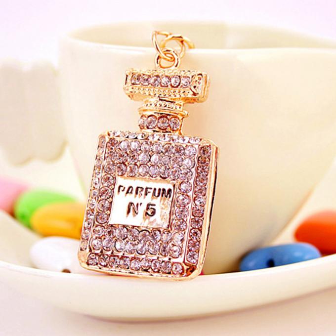 As senhoras Diamante-enchidas criativas perfumam o metal fêmea Crystal Keychain do cristal de rocha dos acessórios do saco da corrente chave de garrafa