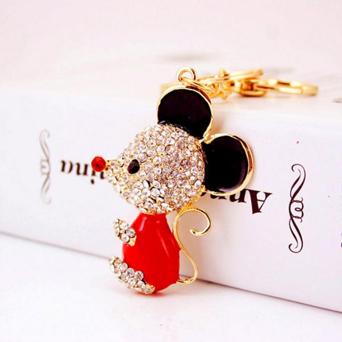 Ano do pendente bonito do metal de Diamond Mouse Car Keychain Animal do presente do rato por atacado entre nós corrente chave do cristal de rocha