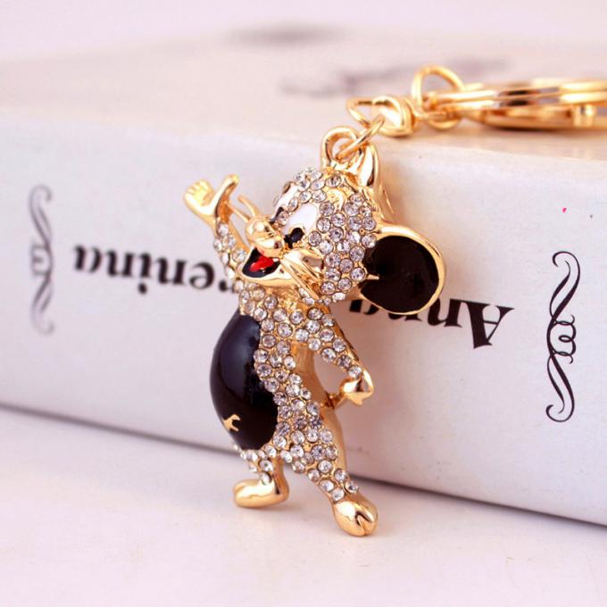 Ano do pendente bonito do metal de Diamond Mouse Car Keychain Animal do presente do rato por atacado entre nós corrente chave do cristal de rocha