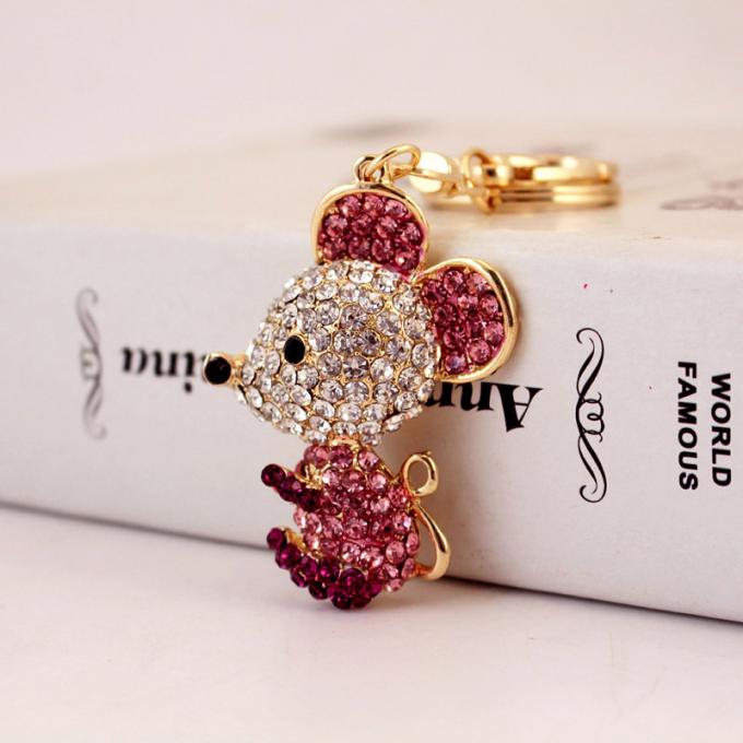 Ano do pendente bonito do metal de Diamond Mouse Car Keychain Animal do presente do rato por atacado entre nós corrente chave do cristal de rocha