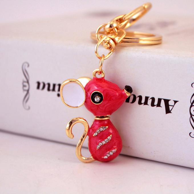 Ano do pendente bonito do metal de Diamond Mouse Car Keychain Animal do presente do rato por atacado entre nós corrente chave do cristal de rocha