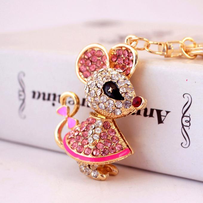 Ano do pendente bonito do metal de Diamond Mouse Car Keychain Animal do presente do rato por atacado entre nós corrente chave do cristal de rocha