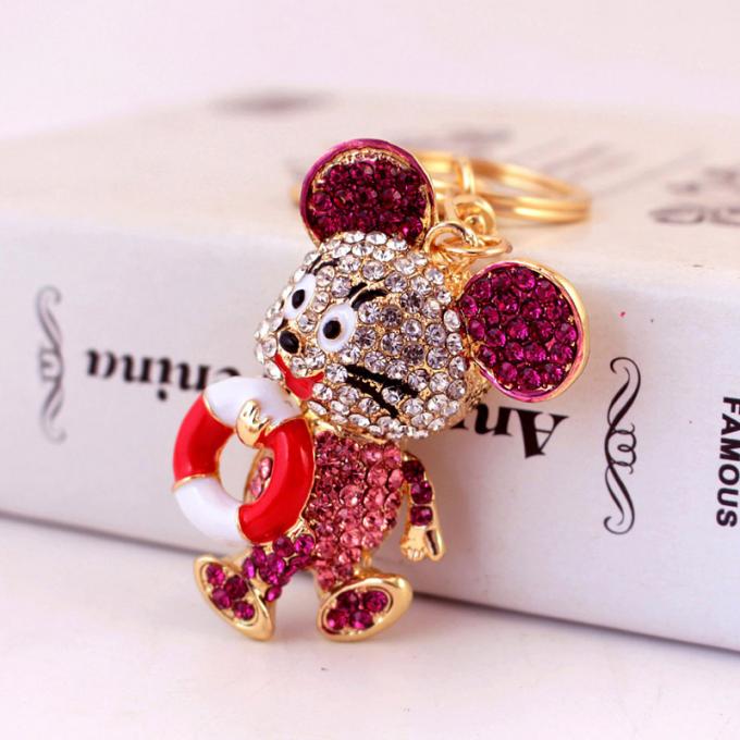 Ano do pendente bonito do metal de Diamond Mouse Car Keychain Animal do presente do rato por atacado entre nós corrente chave do cristal de rocha