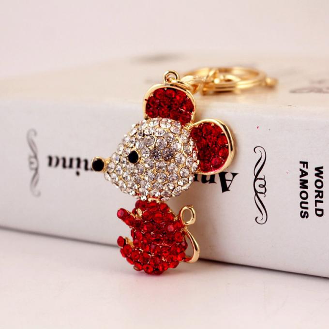 Ano do pendente bonito do metal de Diamond Mouse Car Keychain Animal do presente do rato por atacado entre nós corrente chave do cristal de rocha