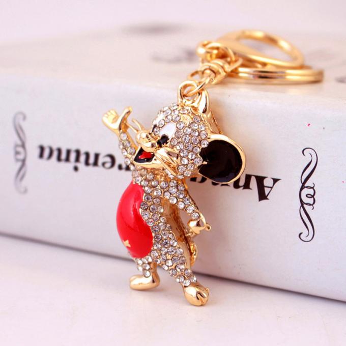 Ano do pendente bonito do metal de Diamond Mouse Car Keychain Animal do presente do rato por atacado entre nós corrente chave do cristal de rocha