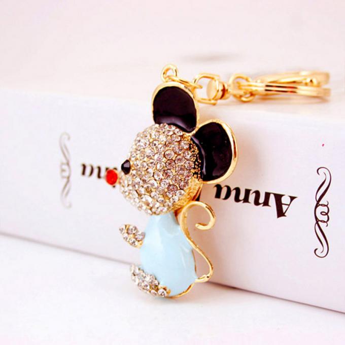 Ano do pendente bonito do metal de Diamond Mouse Car Keychain Animal do presente do rato por atacado entre nós corrente chave do cristal de rocha