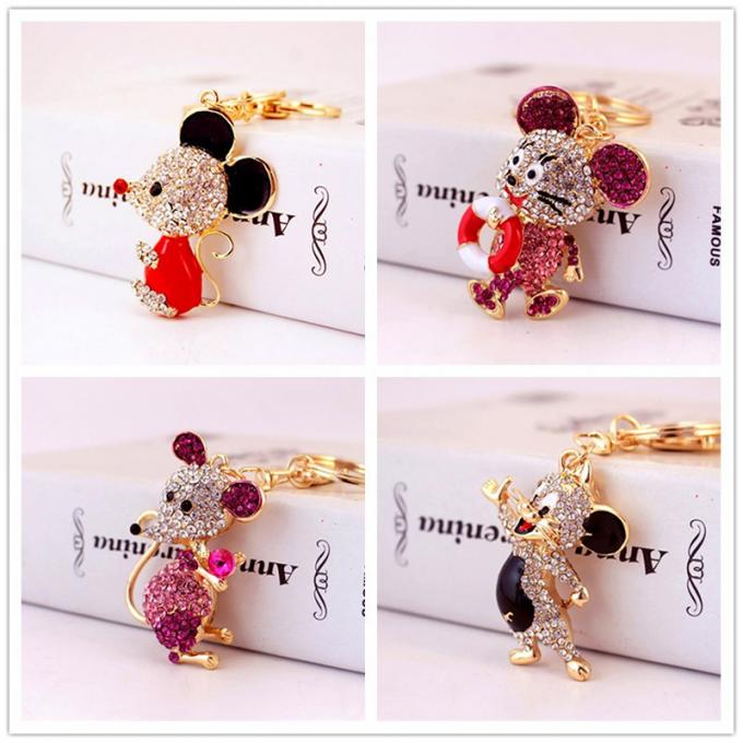 Ano do pendente bonito do metal de Diamond Mouse Car Keychain Animal do presente do rato por atacado entre nós corrente chave do cristal de rocha