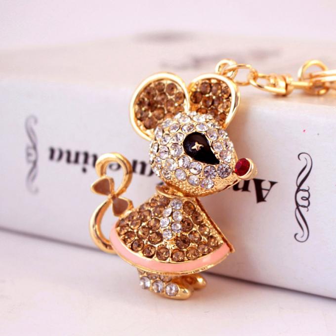 Ano do pendente bonito do metal de Diamond Mouse Car Keychain Animal do presente do rato por atacado entre nós corrente chave do cristal de rocha