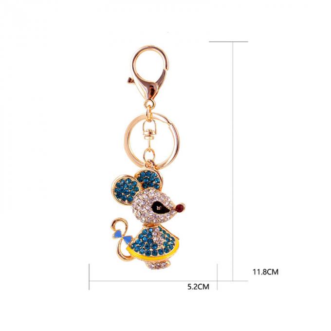 Ano do pendente bonito do metal de Diamond Mouse Car Keychain Animal do presente do rato por atacado entre nós corrente chave do cristal de rocha