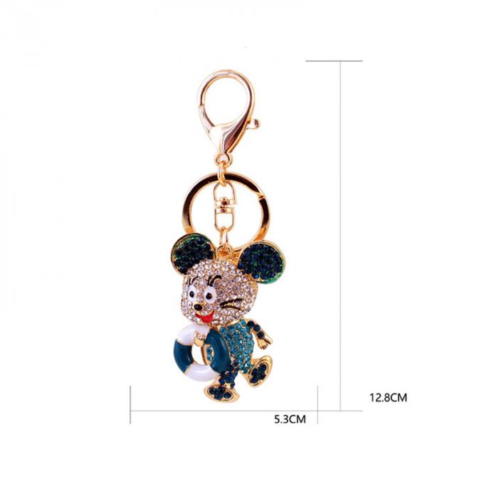 Ano do pendente bonito do metal de Diamond Mouse Car Keychain Animal do presente do rato por atacado entre nós corrente chave do cristal de rocha