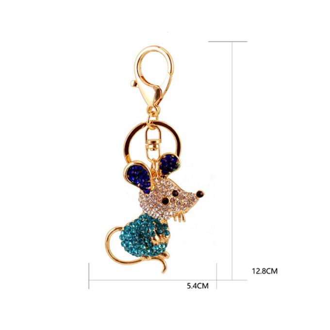 Ano do pendente bonito do metal de Diamond Mouse Car Keychain Animal do presente do rato por atacado entre nós corrente chave do cristal de rocha