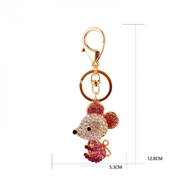 Ano do pendente bonito do metal de Diamond Mouse Car Keychain Animal do presente do rato por atacado entre nós corrente chave do cristal de rocha