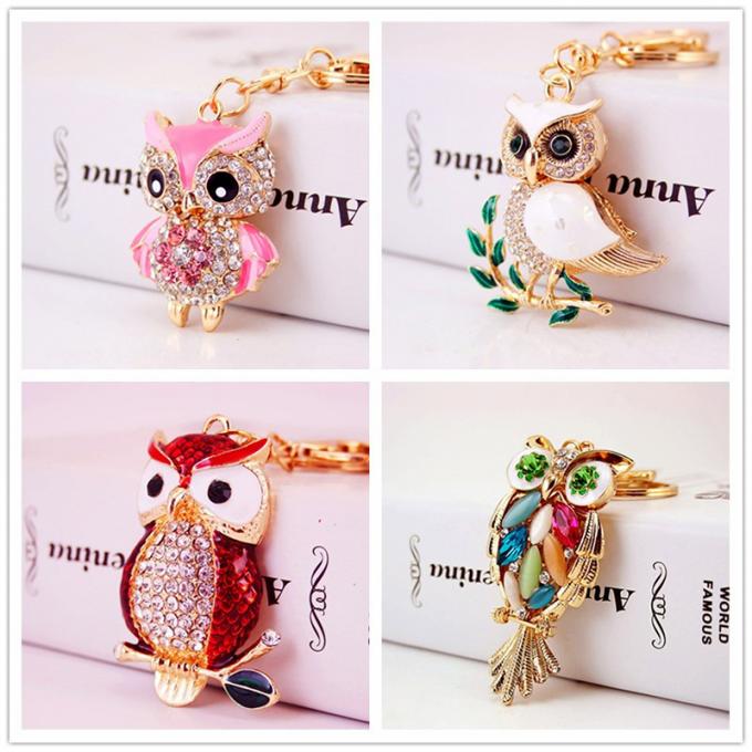 Acessórios por atacado Keyhains de cristal de Ring Metal Pendant Women Bag da chave do carro de Diamond Crystal Owl para presentes