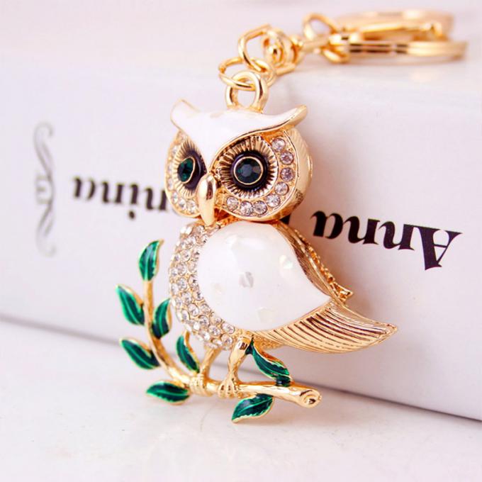 Acessórios por atacado Keyhains de cristal de Ring Metal Pendant Women Bag da chave do carro de Diamond Crystal Owl para presentes