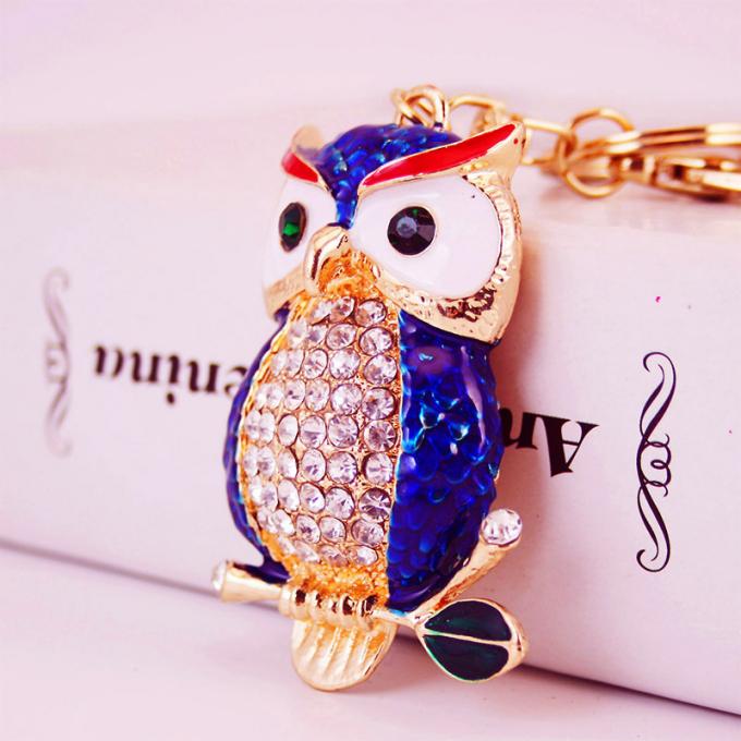 Acessórios por atacado Keyhains de cristal de Ring Metal Pendant Women Bag da chave do carro de Diamond Crystal Owl para presentes