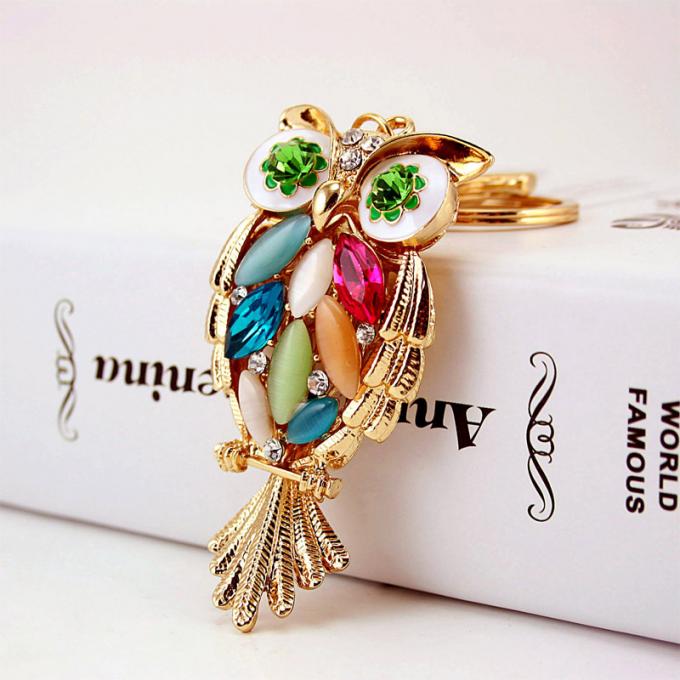 Acessórios por atacado Keyhains de cristal de Ring Metal Pendant Women Bag da chave do carro de Diamond Crystal Owl para presentes