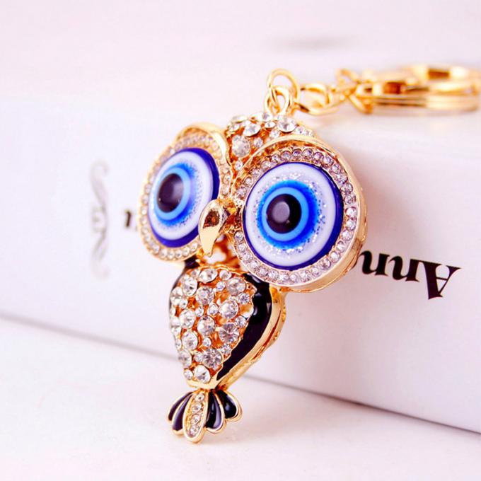 Acessórios por atacado Keyhains de cristal de Ring Metal Pendant Women Bag da chave do carro de Diamond Crystal Owl para presentes