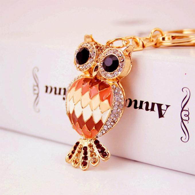 Acessórios por atacado Keyhains de cristal de Ring Metal Pendant Women Bag da chave do carro de Diamond Crystal Owl para presentes