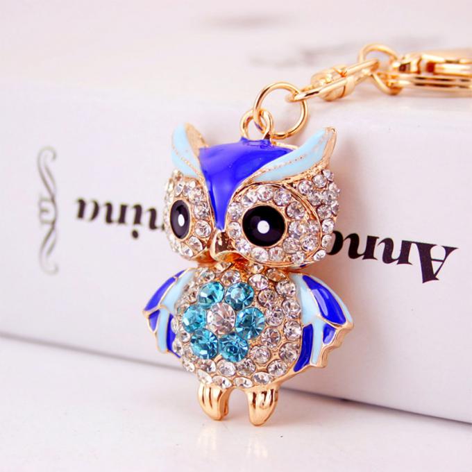 Acessórios por atacado Keyhains de cristal de Ring Metal Pendant Women Bag da chave do carro de Diamond Crystal Owl para presentes