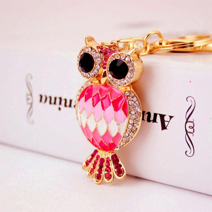 Acessórios por atacado Keyhains de cristal de Ring Metal Pendant Women Bag da chave do carro de Diamond Crystal Owl para presentes