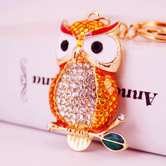 Acessórios por atacado Keyhains de cristal de Ring Metal Pendant Women Bag da chave do carro de Diamond Crystal Owl para presentes