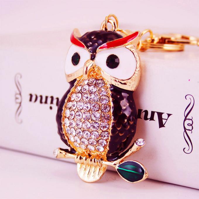 Acessórios por atacado Keyhains de cristal de Ring Metal Pendant Women Bag da chave do carro de Diamond Crystal Owl para presentes
