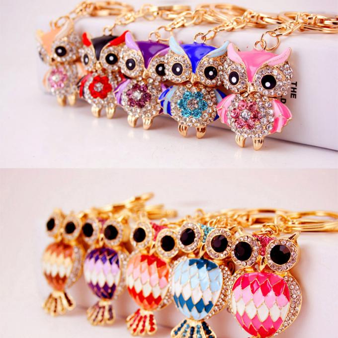 Acessórios por atacado Keyhains de cristal de Ring Metal Pendant Women Bag da chave do carro de Diamond Crystal Owl para presentes