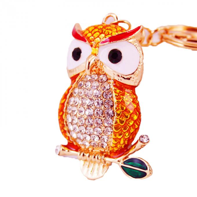 Acessórios por atacado Keyhains de cristal de Ring Metal Pendant Women Bag da chave do carro de Diamond Crystal Owl para presentes
