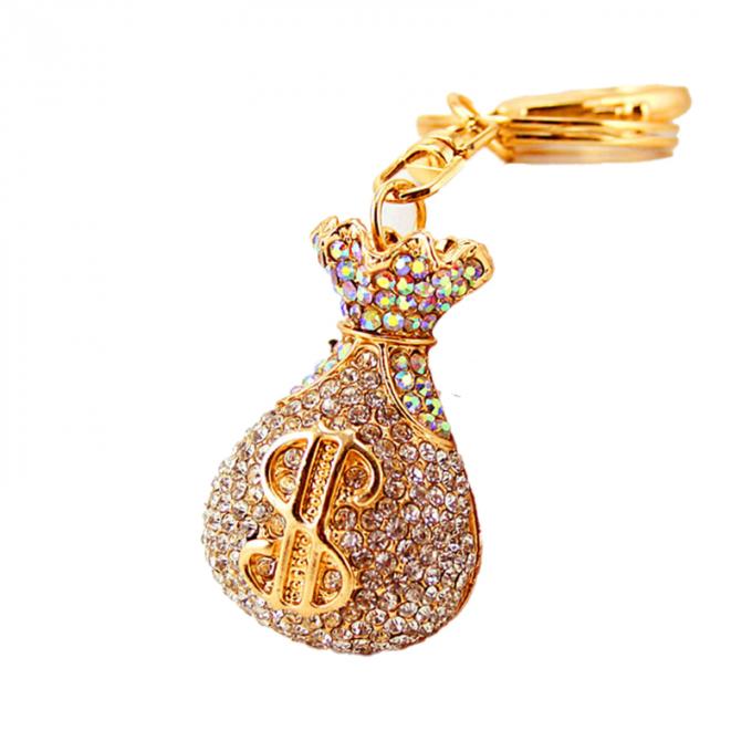 Acessórios por atacado Keyhains de Diamond Crystal Money Bag Car Key Ring Metal Pendant Women Bag para presentes