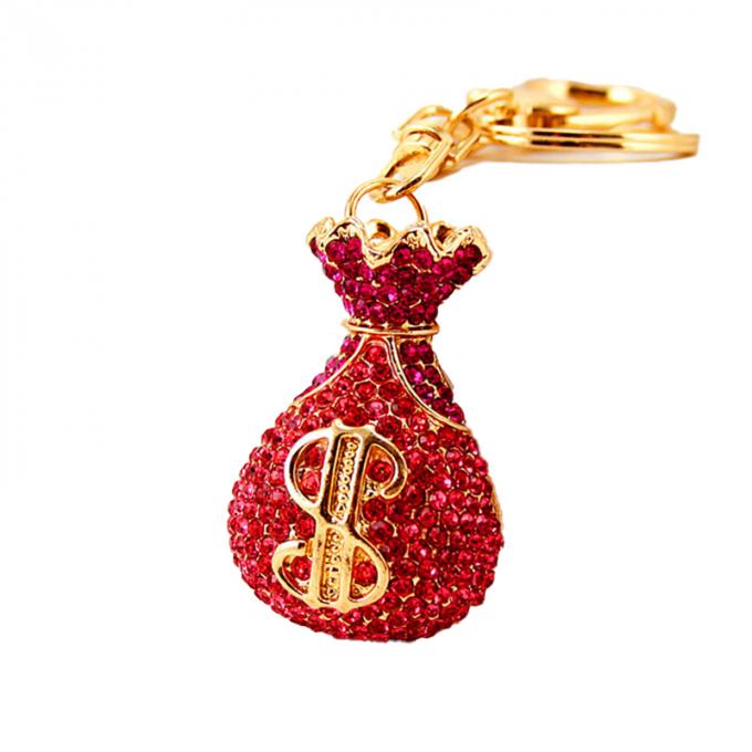 Acessórios por atacado Keyhains de Diamond Crystal Money Bag Car Key Ring Metal Pendant Women Bag para presentes