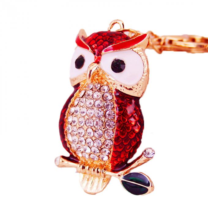 Acessórios por atacado Keyhains de cristal de Ring Metal Pendant Women Bag da chave do carro de Diamond Crystal Owl para presentes