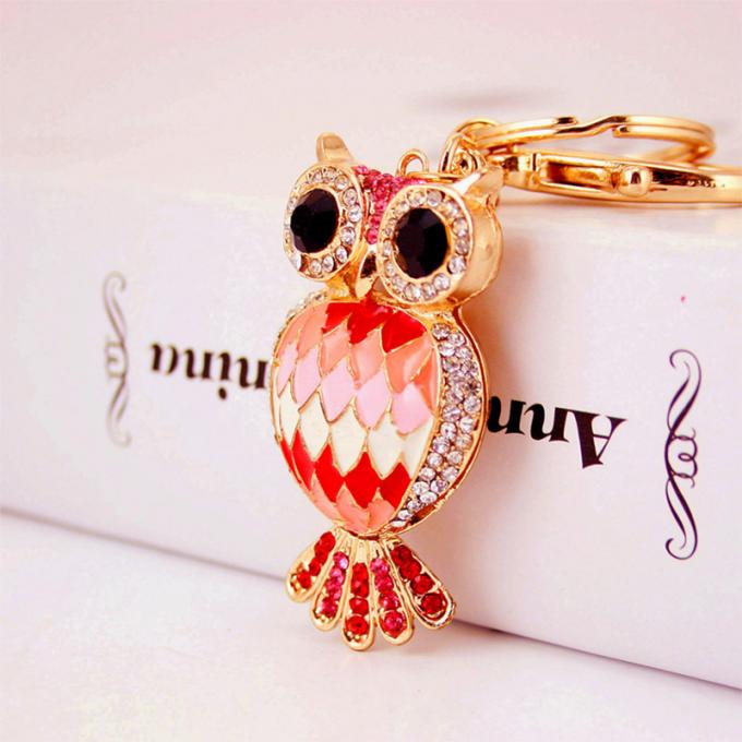 Acessórios por atacado Keyhains de cristal de Ring Metal Pendant Women Bag da chave do carro de Diamond Crystal Owl para presentes